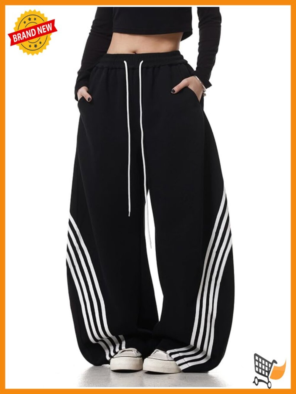 Y2K Baggy Barrel Striped Sweatpants High Waisted Wide Leg Cotton Blend